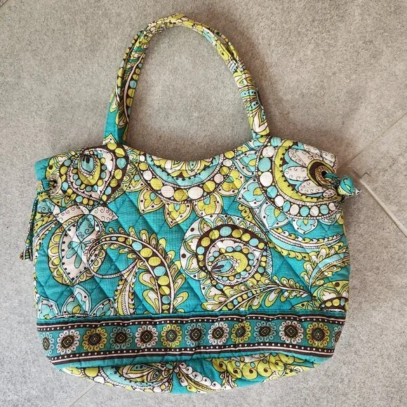 Vera Bradley Peacock Sherry Bag Quilted Blue Green Paisley Purse Handbag Retired - Picture 2 of 11